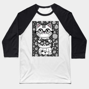 Beautiful Black and White Cat Illustration - Modern Art Baseball T-Shirt